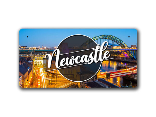 Newcastle Night Landscape - England - Metal Sign